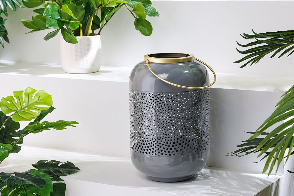Deko Windlicht CANDLELIGHT 30cm grau Metall handmade Laterne