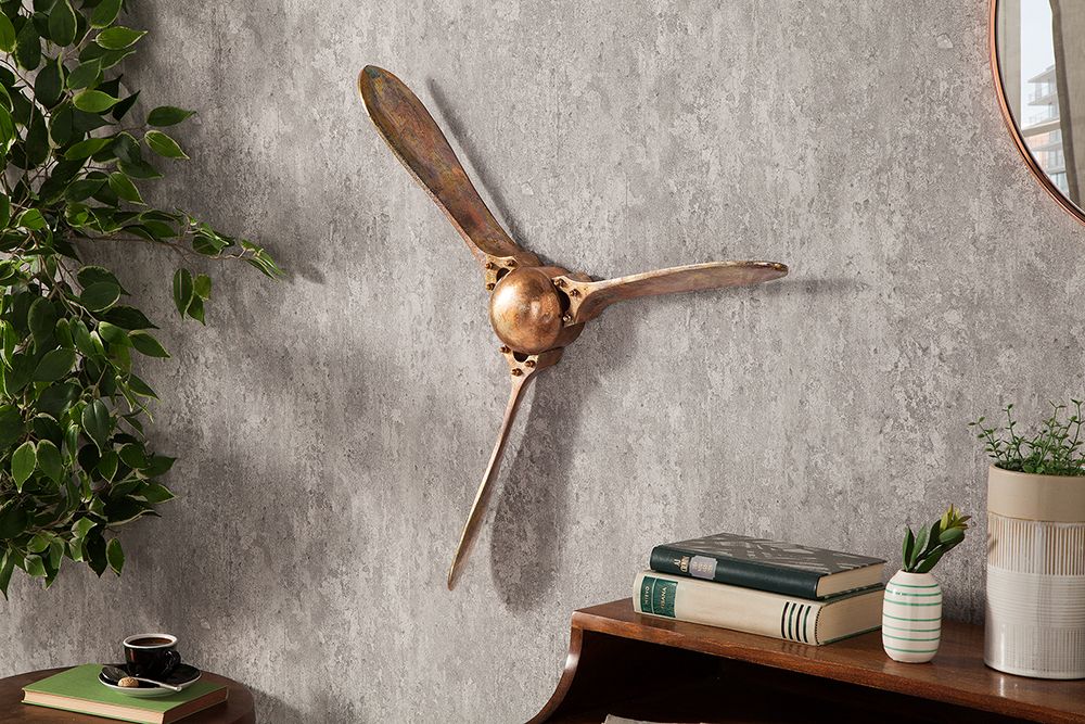 Authentische Wanddekoration SCREW III 60cm kupfer geflammt Flugzeug Propeller