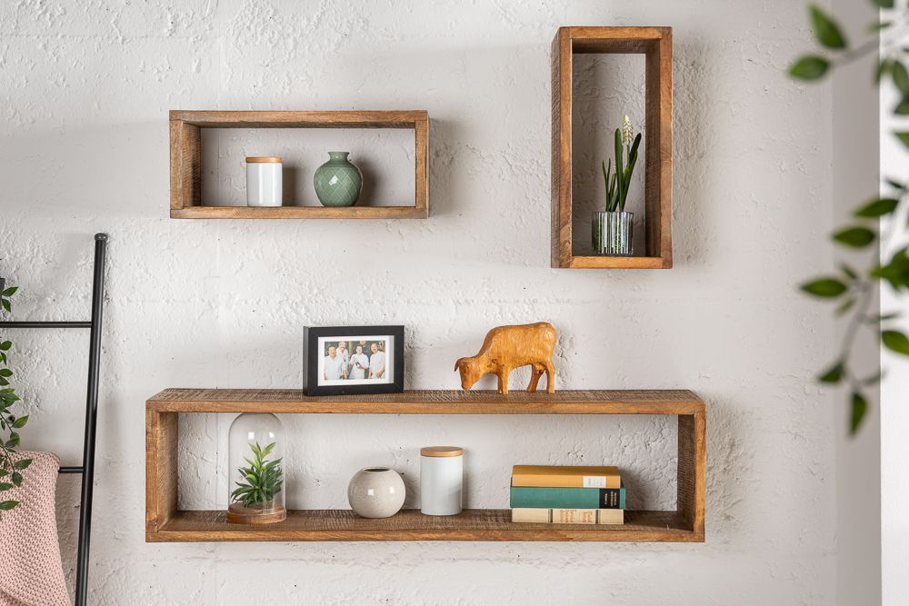 Massives Wandregal 3er Set HEMINGWAY 94cm braun aus Mangoholz