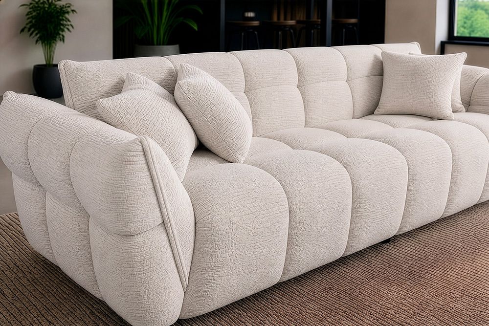 XXL Sofa CLOUD 260cm beige Bouclé Tweed Soft Bigsofa Federkern inkl. Kissen