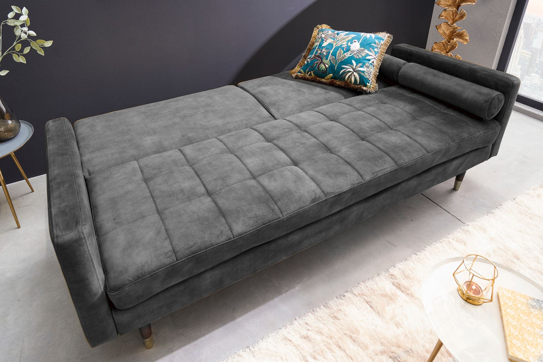 Modernes Schlafsofa COUTURE 200cm grau Microvelours 3-Sitzer Couch mit Schlaffunktion
