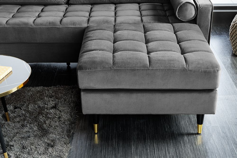 Design Hocker COZY VELVET 80cm grau Samt goldene Füße