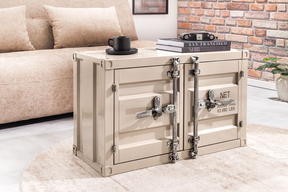 Container-Schrank GLOBETROTTER 80cm greige Metall Couchtisch mit Flügeltüren Kommode