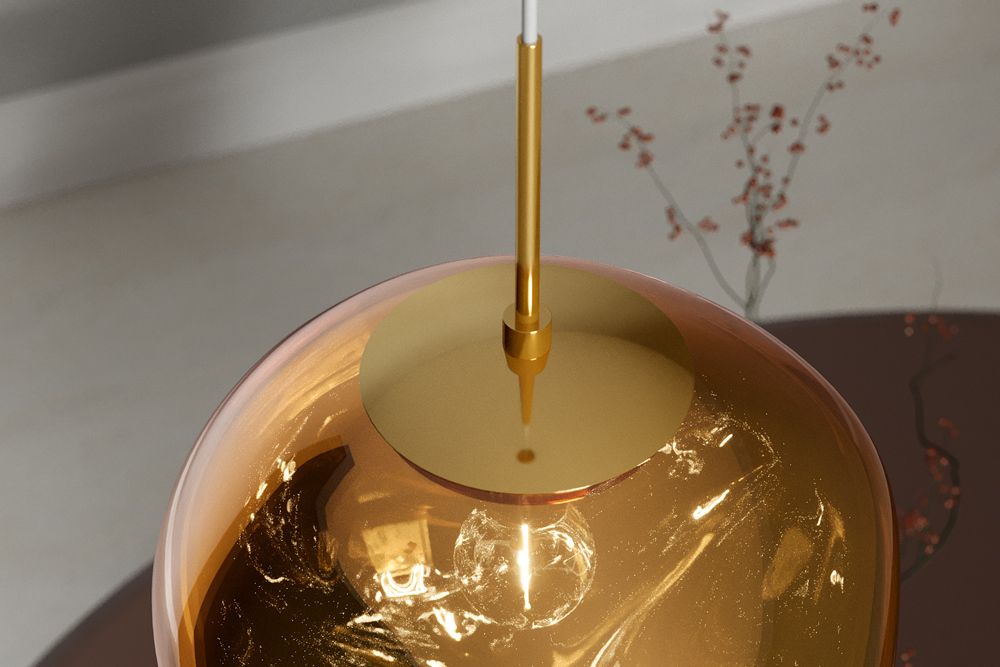 Runde Hängelampe LIQUID DIAMOND 35cm gold Glas Stahl Kugelleuchte
