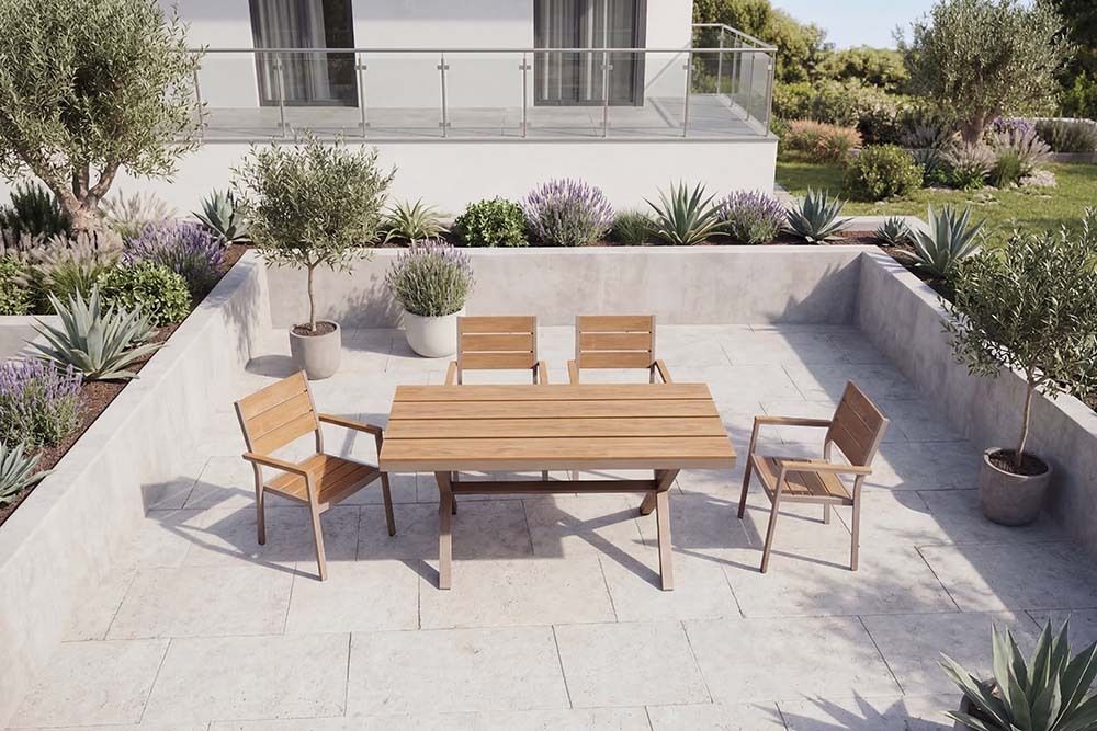 Moderner Gartentisch DESIGNO 150cm natur greige Aluminium wetterfest X-Gestell