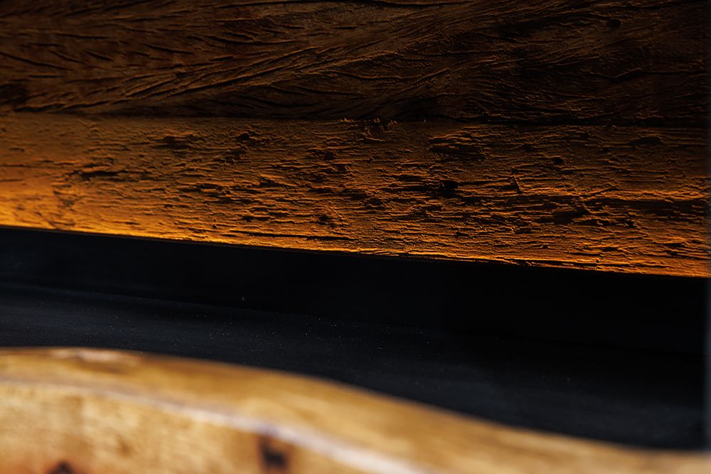 Massivholz Highboard GRAND ACACIA 120cm braun Akazie mit LED-Beleuchtung Baumkante