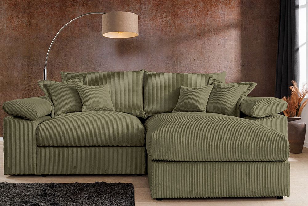 Design Ecksofa ATMOSPHERE XL 245cm grün Cord Federkern inkl. Kissen