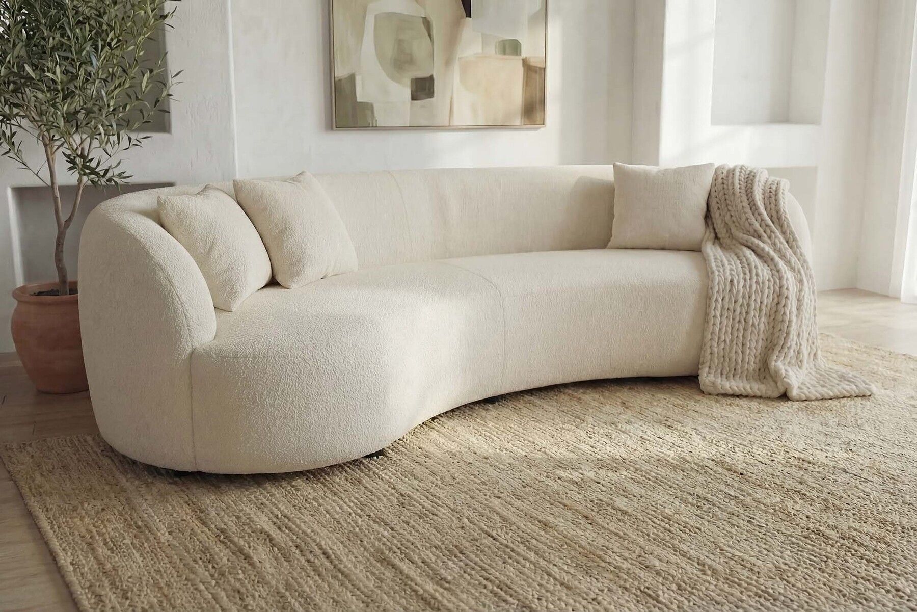 Modernes Sofa ATELIER 230cm beige Bouclé 3-Sitzer Couch inkl. Kissen