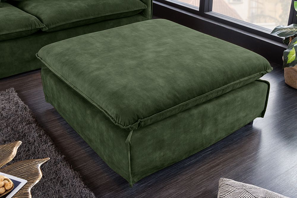 Großer Hussenhocker HEAVEN 100cm dunkelgrün Samt Landhausstil Sofahocker waschbarer Bezug