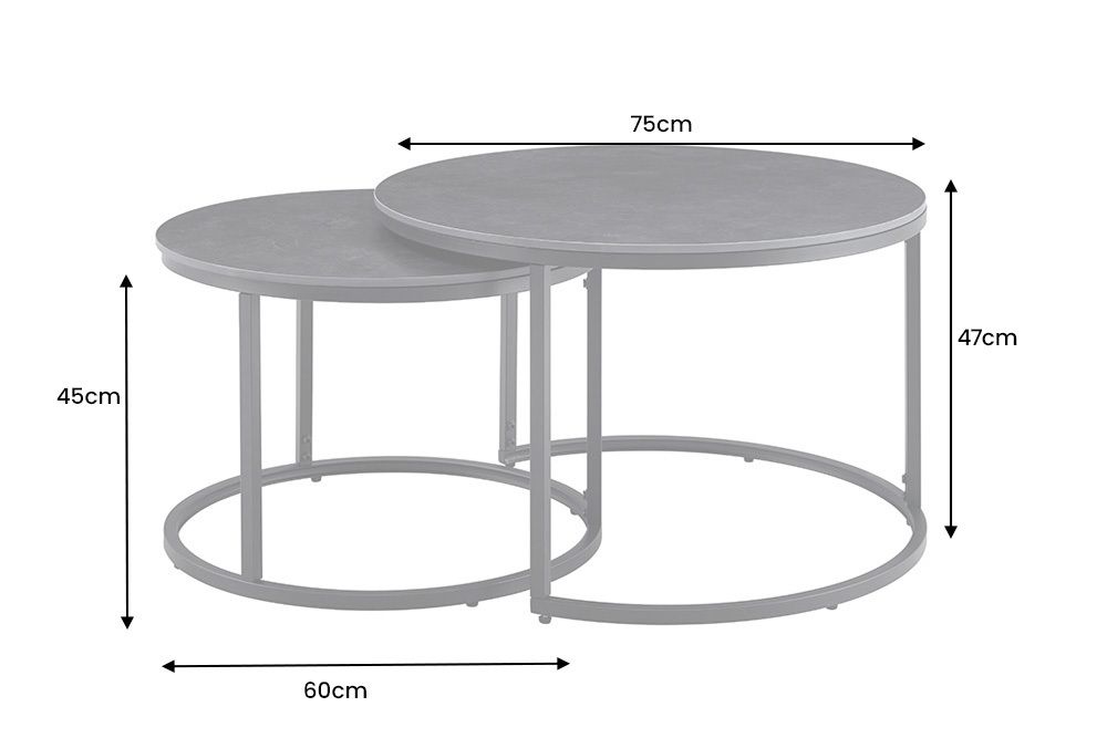 Rundes 2er Set Couchtische ELEGANCE 75cm anthrazit Keramik schwarz Metall