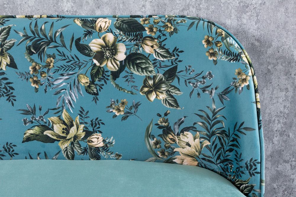 Design Bank PRÊT-À-PORTER türkis Samt florales Muster und goldene Fußkappen