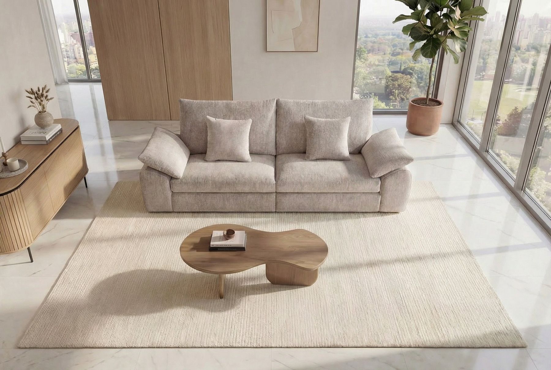 Stilvolles Sofa SOHO 225cm beige Chenille 3-Sitzer Couch mit Wellenunterfederung