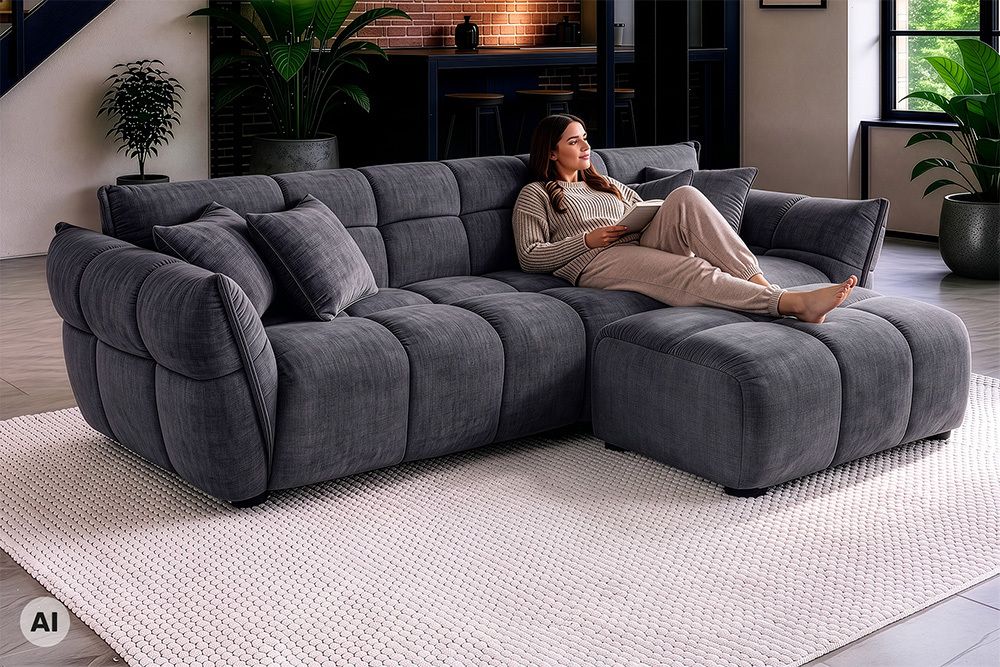 XXL Sofa CLOUD 260cm grau Vogue Samtstoff Bigsofa Federkern inkl. Kissen