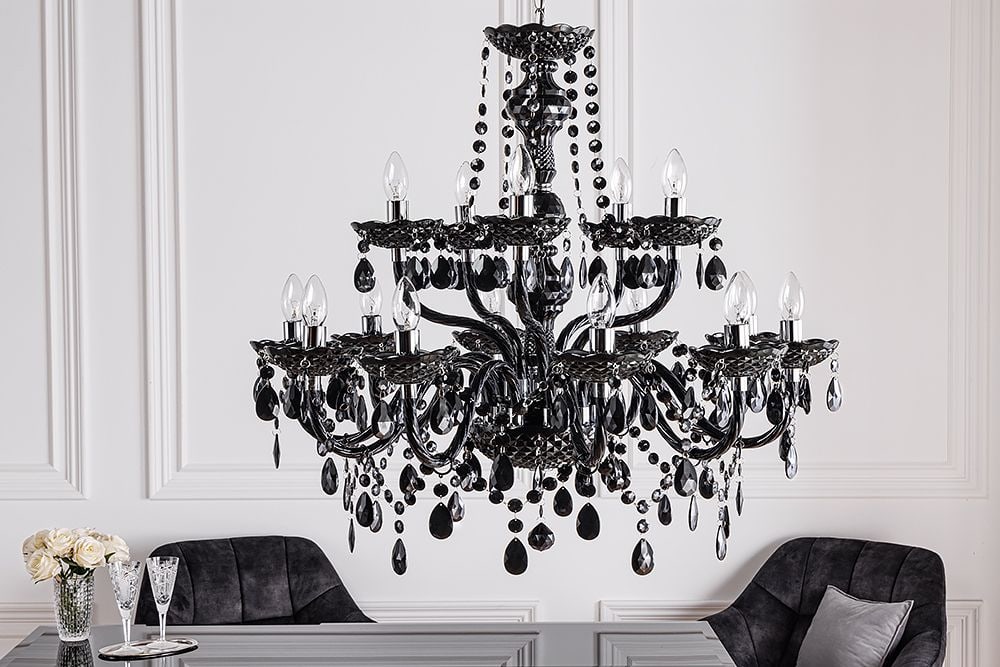 Design Kronleuchter BLACK CRYSTAL XL 80cm schwarz Acryl 15-armig Lüster
