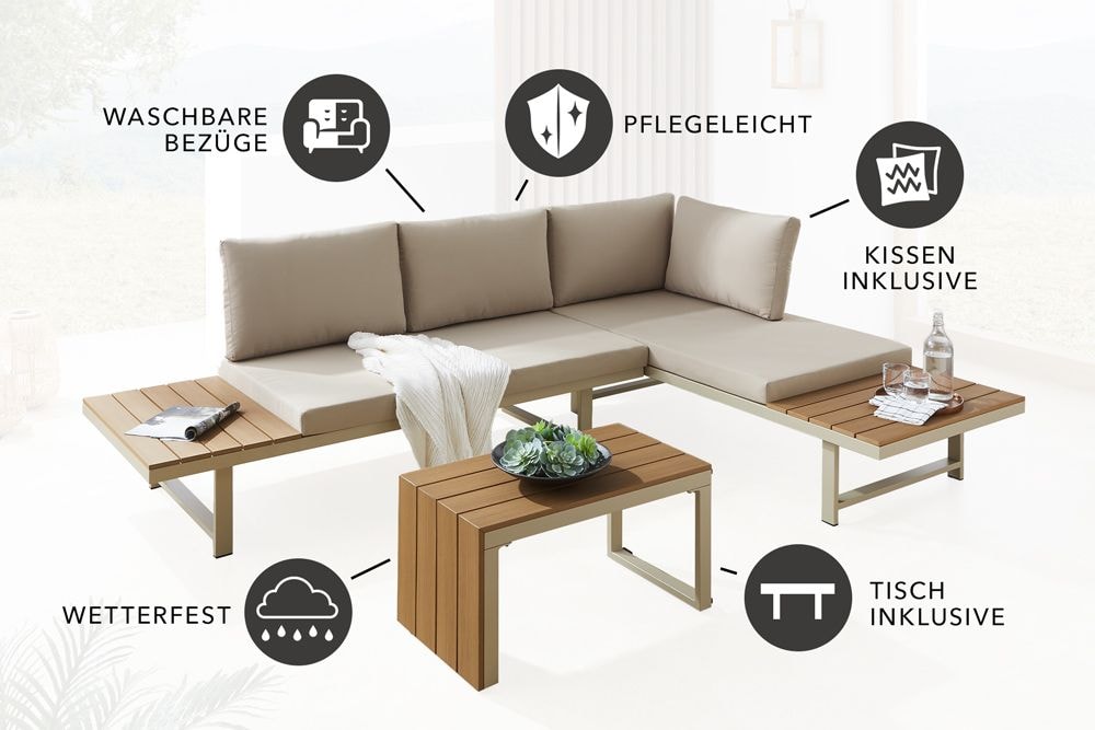 Wetterfestes Gartenmöbel Set IBIZA MODULAR LOUNGE 250cm champagner greige Aluminium