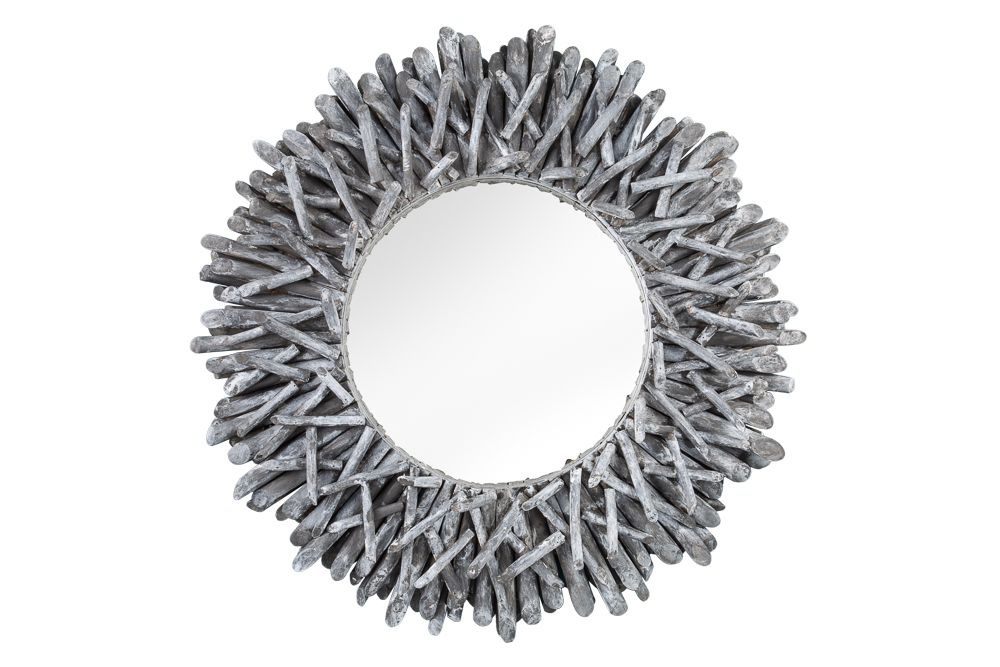 Handgearbeiteter Teakholz Spiegel RIVERSIDE 80cm grau Treibholz