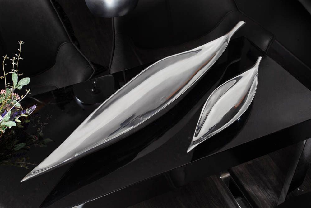 Handgearbeitete Deko Schale SILVER LEAF 40cm silber Aluminium