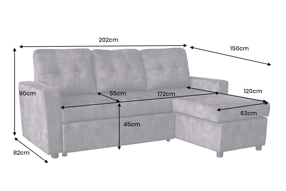 Ecksofa mit Schlaffunktion APARTMENT beidseitig aufbaubar grau Samt inkl. Stauraum
