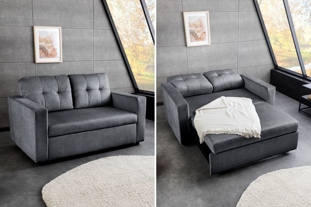 Sofa mit Schlaffunktion SMART 140cm grau hochwertiger Vogue Seiden Samtstoff