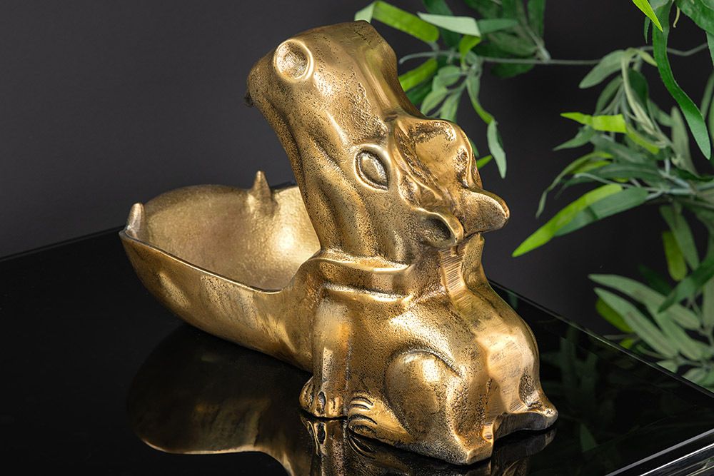 Handgearbeitete Deko Schale HIPPO 30cm messing gold Metall Aluminium