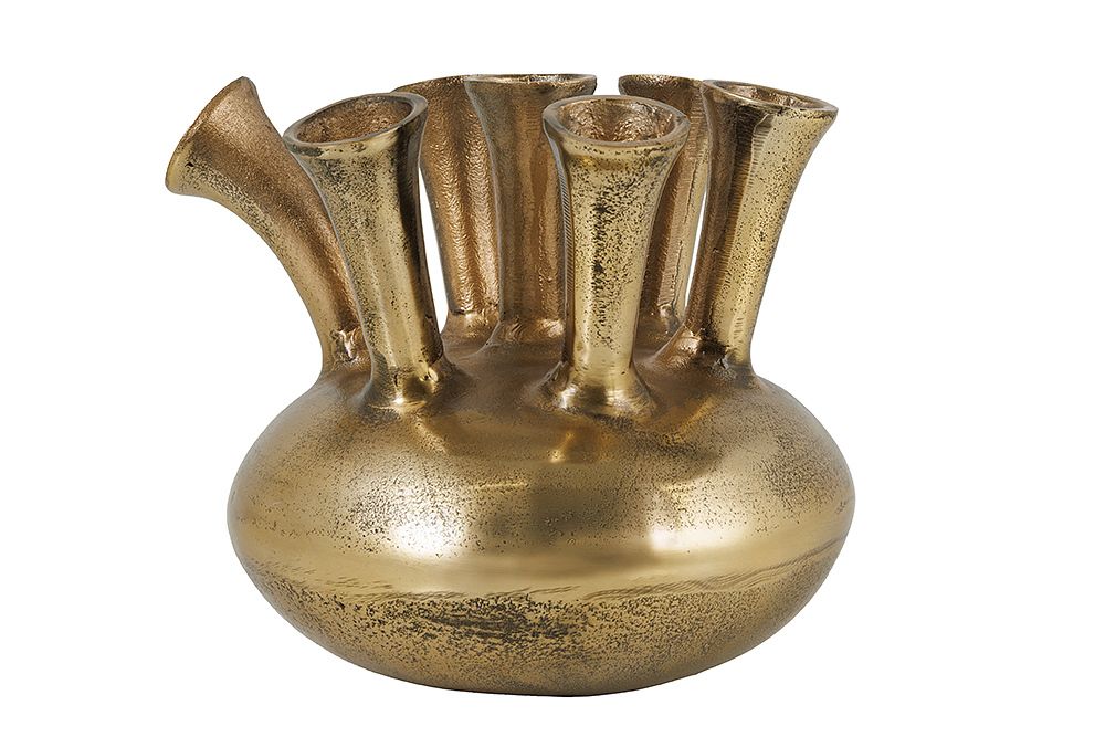Handgefertigte Vase KIYA 35cm gold mit sieben Öffnungen Blumenvase