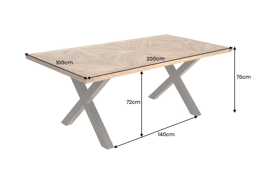 Massiver Esstisch INFINITY HOME 200cm natur schwarz Mangoholz Industrial Design X-Gestell