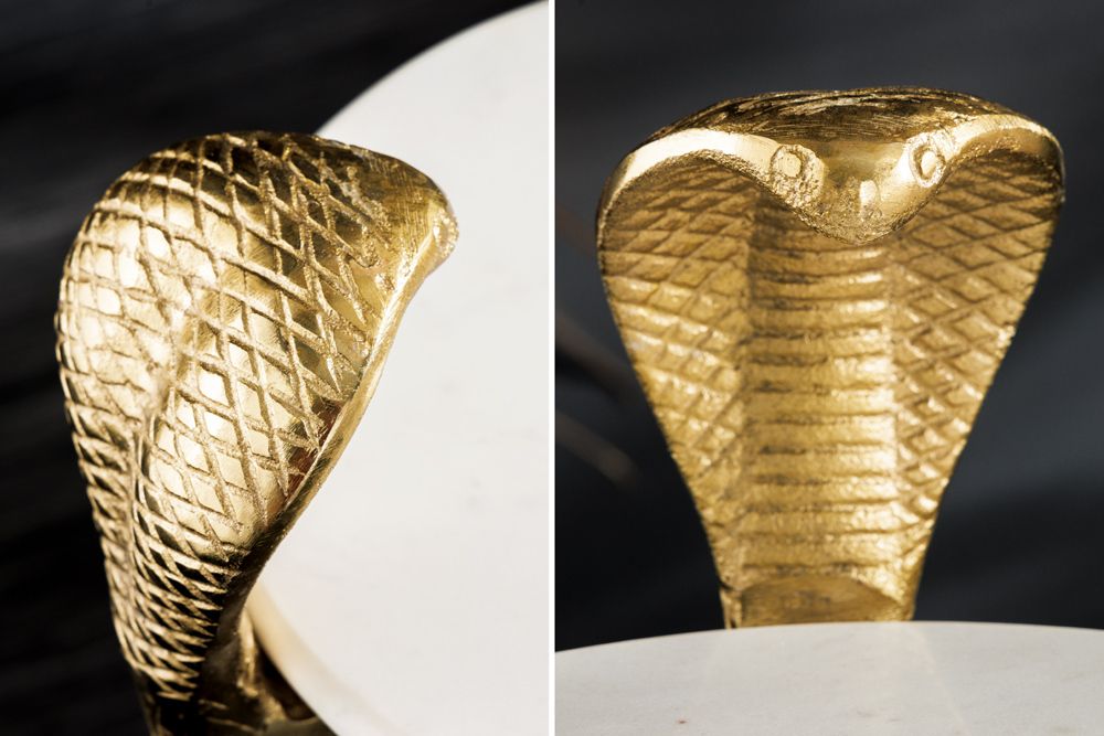Runder Beistelltisch WILDLIFE COBRA 65cm gold weiß Marmor Schlangen-Skulptur handmade