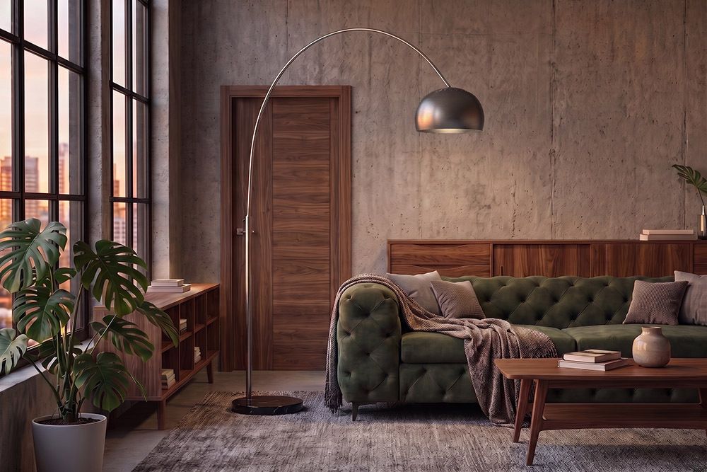 Ausziehbare Bogenlampe LOUNGE DEAL 170-210cm chrom gebürstet Marmorfuß Stehlampe