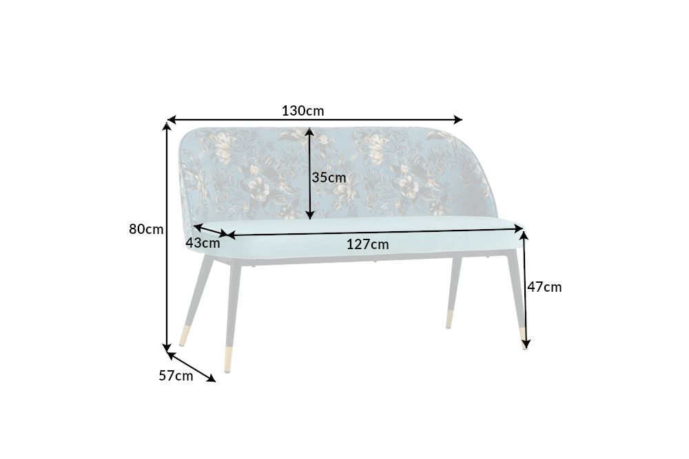 Design Bank PRÊT-À-PORTER türkis Samt florales Muster und goldene Fußkappen