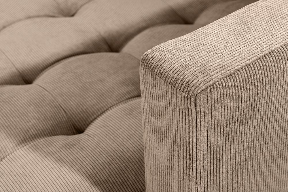 Retro Ecksofa STOCKHOLM 220cm taupe Cord Federkern 3-Sitzer