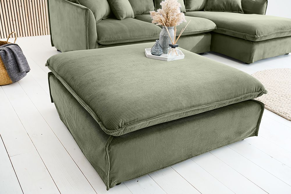 Großer Sitzhocker HEAVEN 100cm grün Cord Sofahocker abnehmbarer Bezug