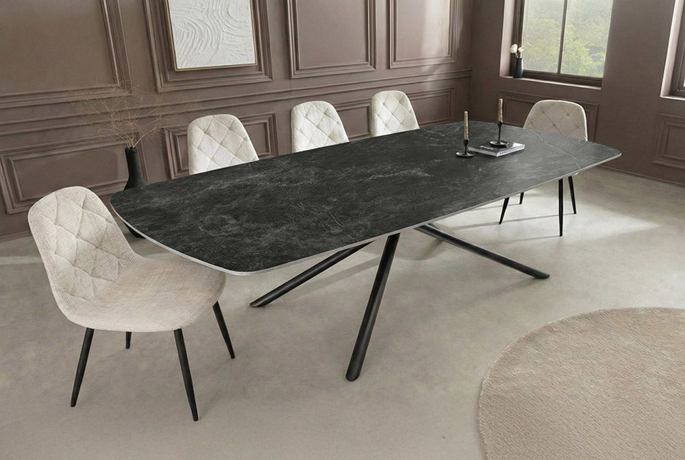 Design Esstisch OSAKA 160cm anthrazit Keramik schwarz Sterngestell Metall