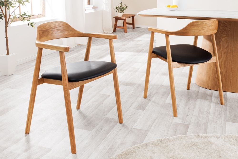Retro Stuhl VALHALLA WOOD matt-braun Eiche Massivholz mit Armlehne