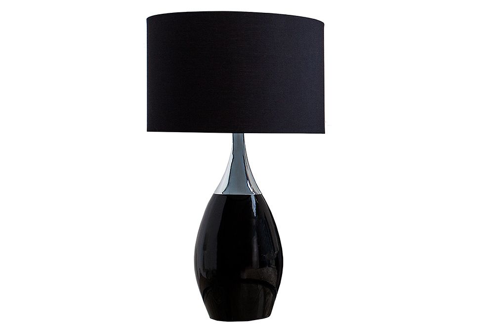 Moderne Tischlampe CARLA 60cm schwarz silber mit Leinenschirm