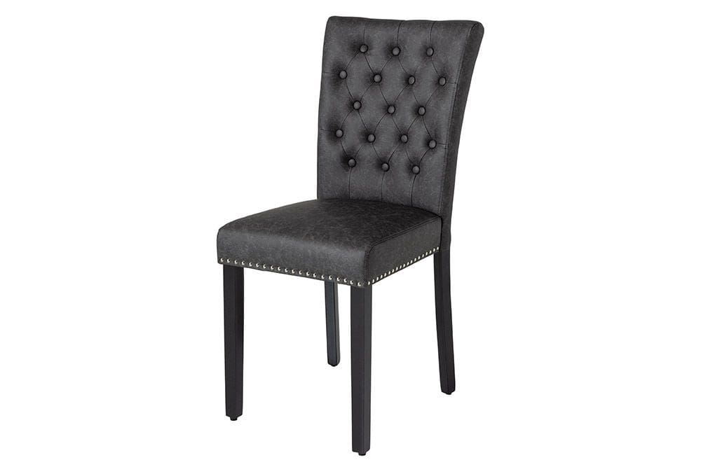 Chesterfield Stuhl CASTLE schwarz Kunstleder Gummiholz Ziernieten