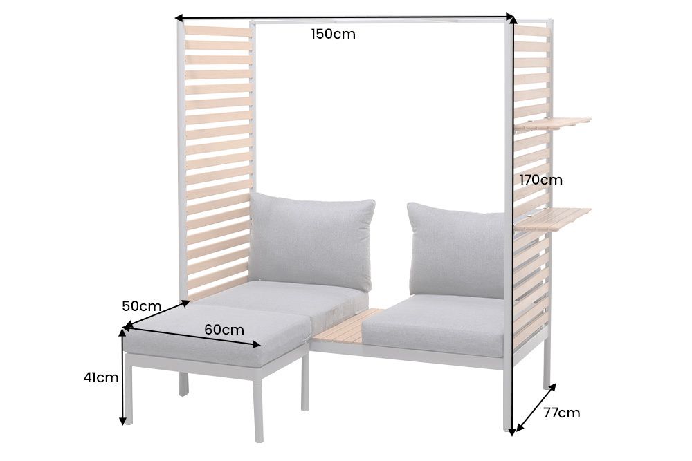 Outdoor Balkonlounge 2-Sitzer COCOONING anthrazit Aluminium Holz mit Hocker wetterfest
