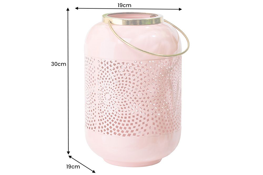 Deko Windlicht CANDLELIGHT 30cm pastell-rosa Metall handmade Laterne