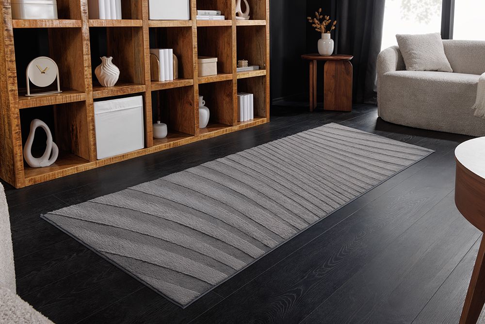 3D strukturierter Teppich WAVE 200x80cm anthrazit Kurzflor Indoor Teppichläufer