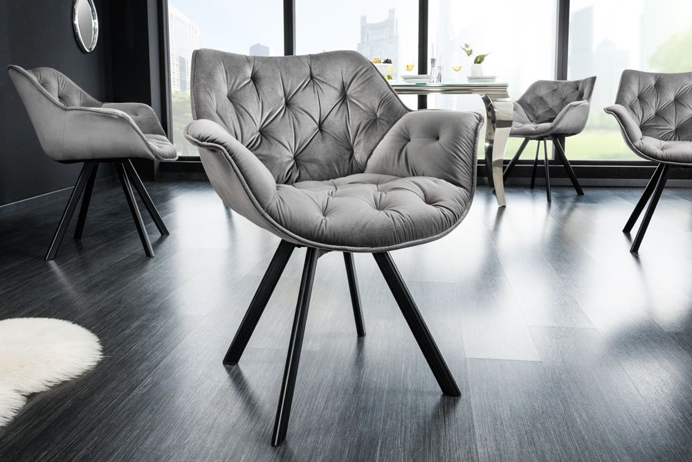 Drehbarer Stuhl THE DUTCH COMFORT Samt grau mit Armlehnen Modern Design