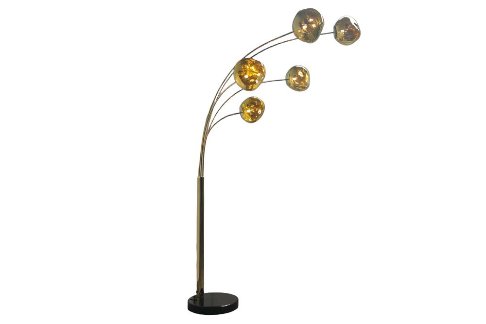 Design Stehlampe LIQUID DIAMOND 200cm gold fünf Glasschirme mit Marmorfuß