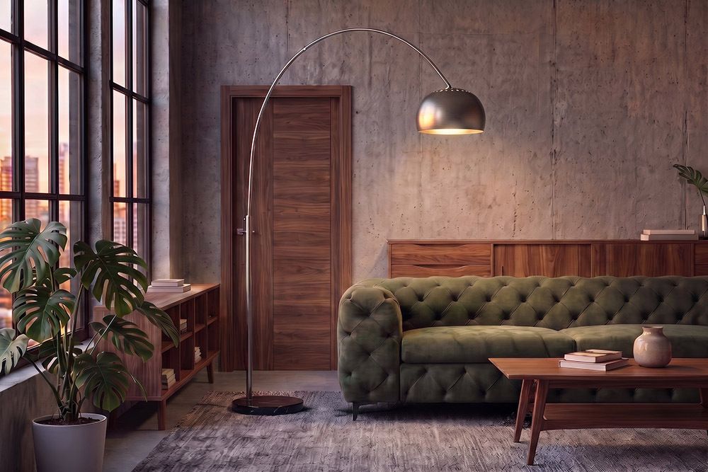 Ausziehbare Bogenlampe LOUNGE DEAL 170-210cm chrom gebürstet Marmorfuß Stehlampe