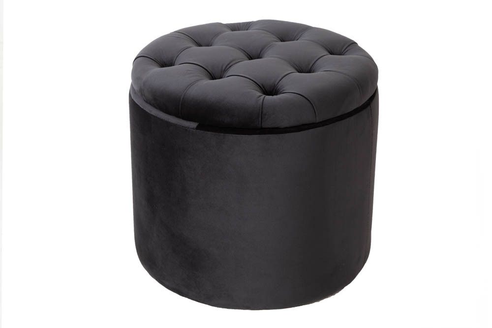 Eleganter Hocker MODERN BAROCK 50cm schwarz Samt Aufbewahrungkorb