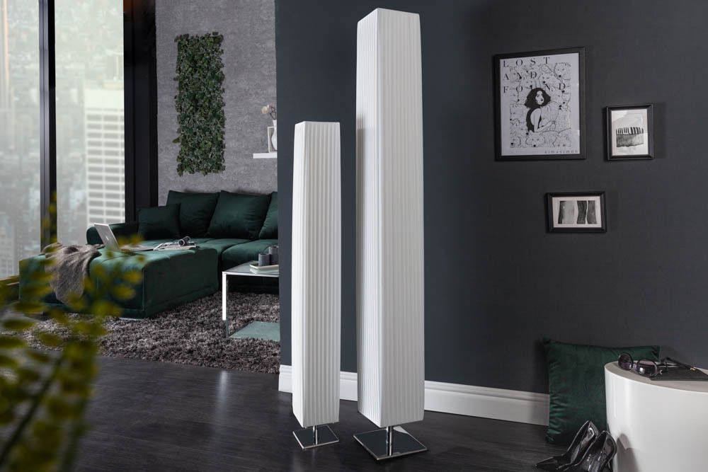 Moderne Design Stehlampe PARIS 160cm weiß Plissee Schirm Stehleuchte