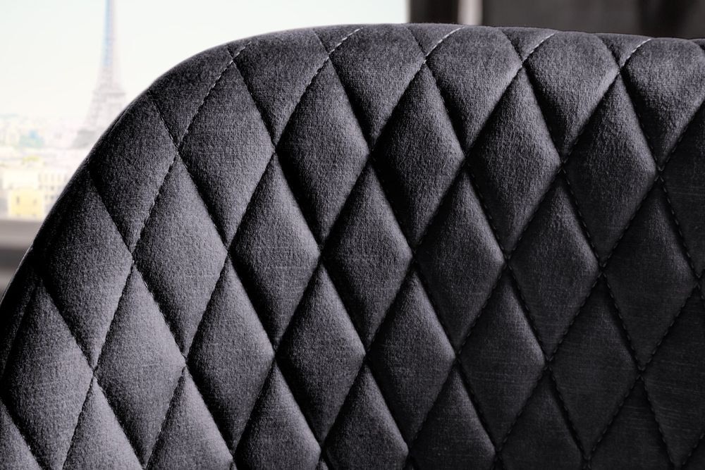 Design Barhocker PARIS grau Samt mit Lehne Metall schwarz gold Ziersteppung