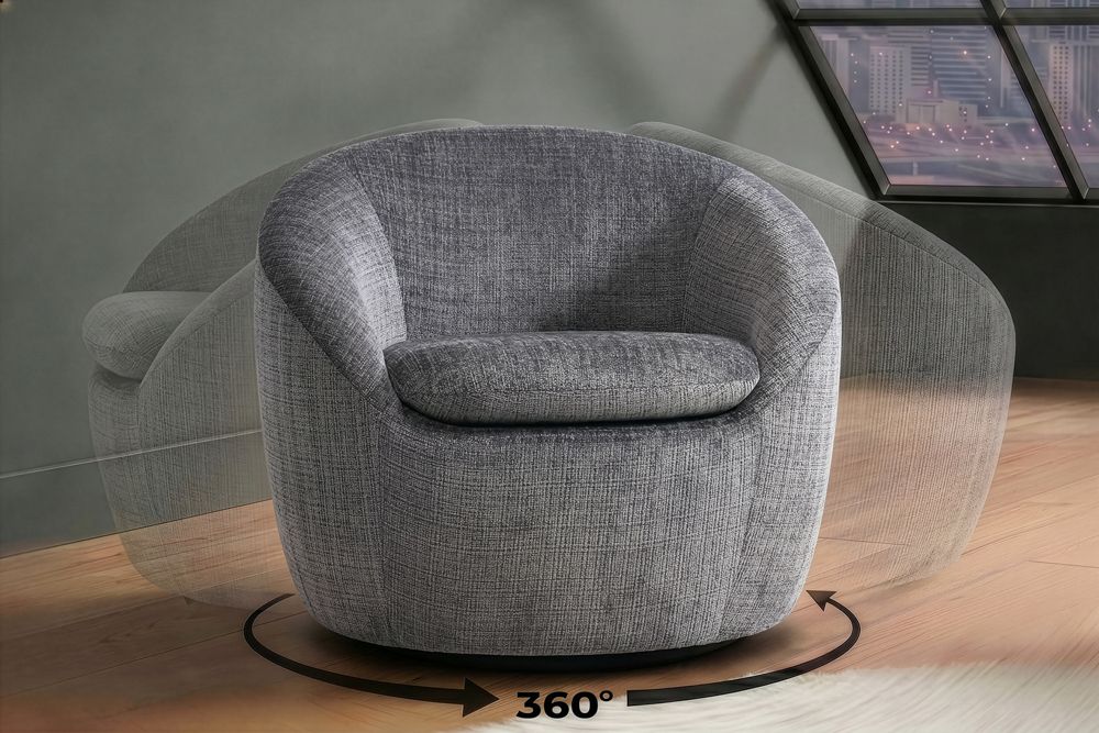 Drehbarer Design Sessel ALPINE grau Chenille Cremona 360° mit Armlehnen