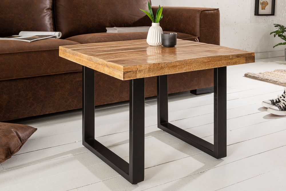 Massiver Couchtisch IRON CRAFT 60cm Mangoholz Industrial Design