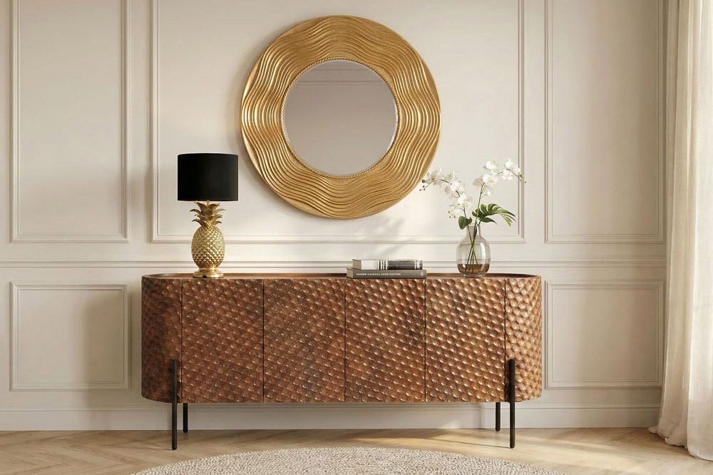 Eleganter Wandspiegel CIRCLE 100cm gold rund mit verziertem Rahmen