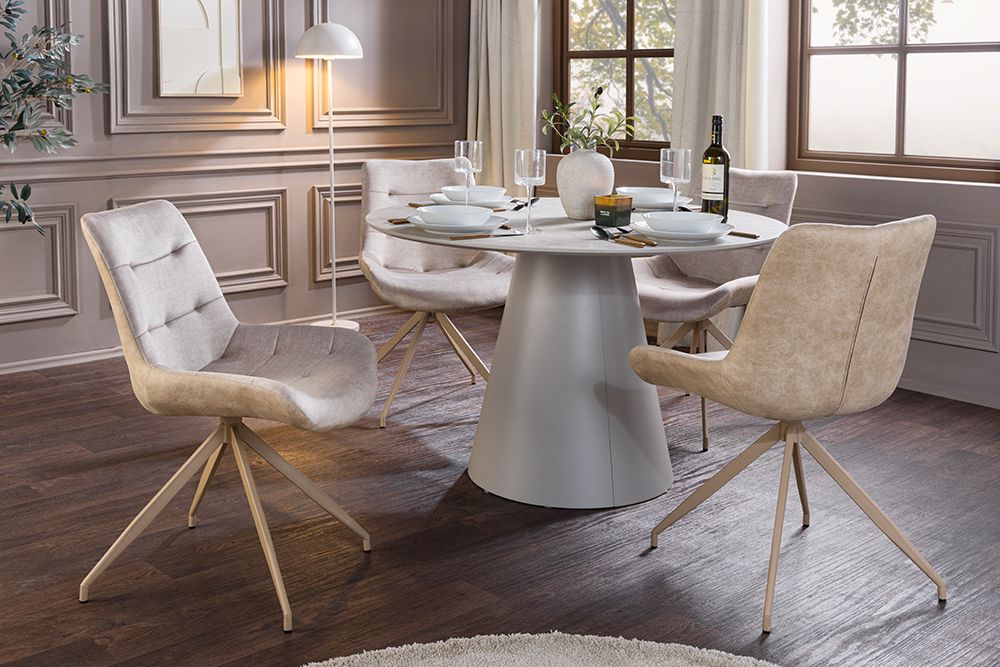 Design Stuhl DIVANI champagner beige Samt Metallgestell