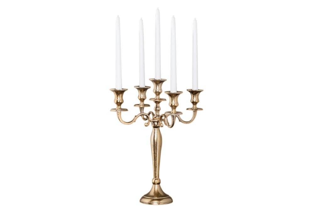 Kerzenständer MODERN BAROCK 40cm gold 5-armig Lüster Aluminium poliert Kerzenhalter