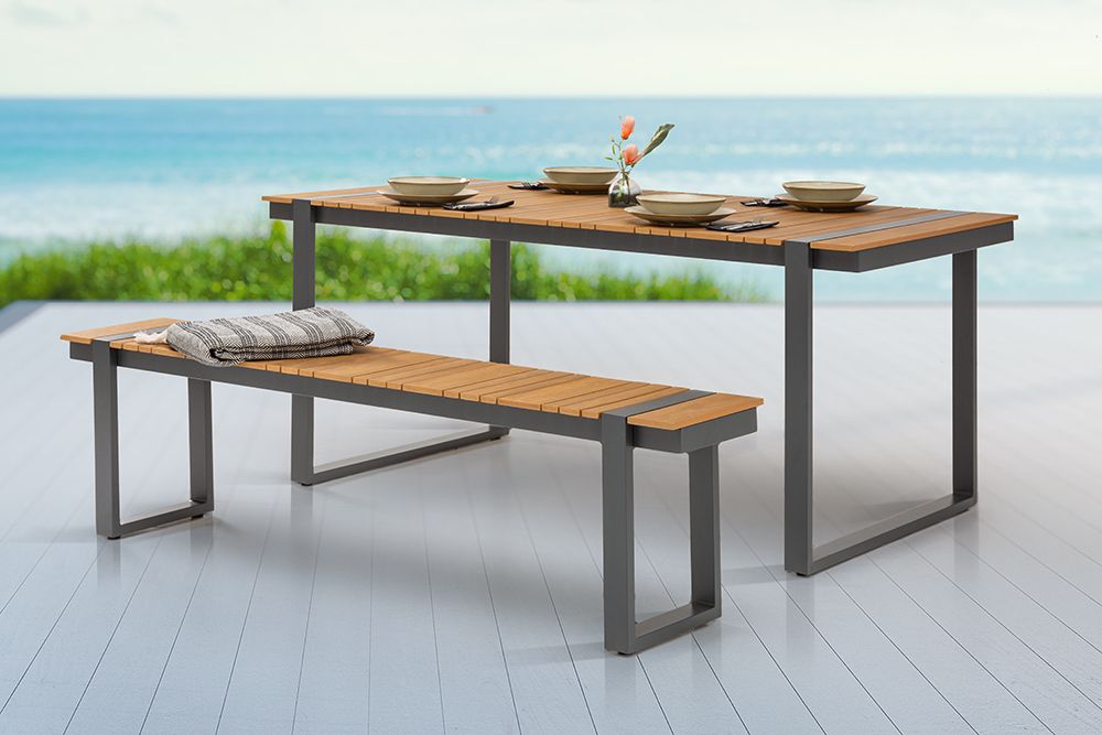 Moderne Garten Sitzbank TAMPA LOUNGE 180cm grau Aluminium Holz-Design wetterfest Outdoor